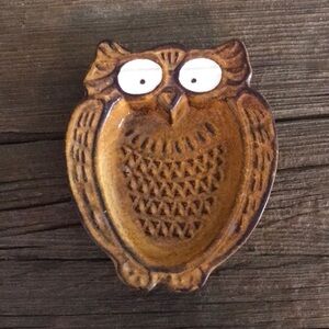 Mino ware Japanese Ceramics Grater tricket Dish Owl Shape Brown made in Japan.